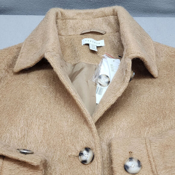 TOPSHOP , NORDSTROM Women's Wool Blend Belted‎ Shirt Jacket Camel Tan Sz S NWT - Picture 6 of 9